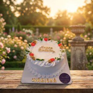 Elegant White & Gold Floral Birthday Cake