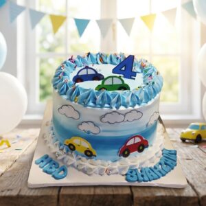 Colorful Cars & Sky Themed Birthday Cake