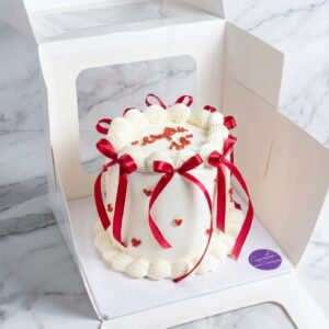 Coquette Aesthetic Red Ribbon & Hearts Cake
