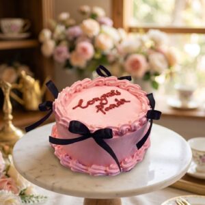 Elegant Pink & Black Ribbon "Congrats" Cake