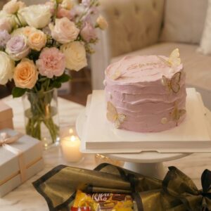 Elegant Pastel Pink Butterfly Birthday Cake
